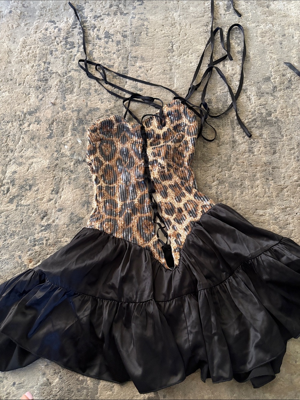 Leopard Print Bodice Mini Dress with Black Skirt